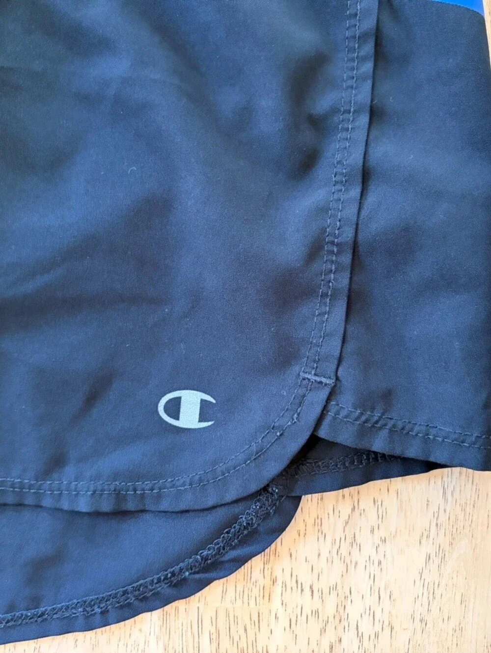 XL Champion Authentic Athleticware Black Women's Shorts Red and Blue Stripe Run